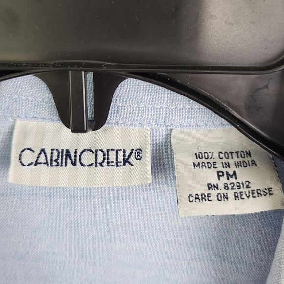 Cabin Creek Blouse Womens PMed Chambray Embroidered Short Sleeves Cat lady - Picture 7 of 8